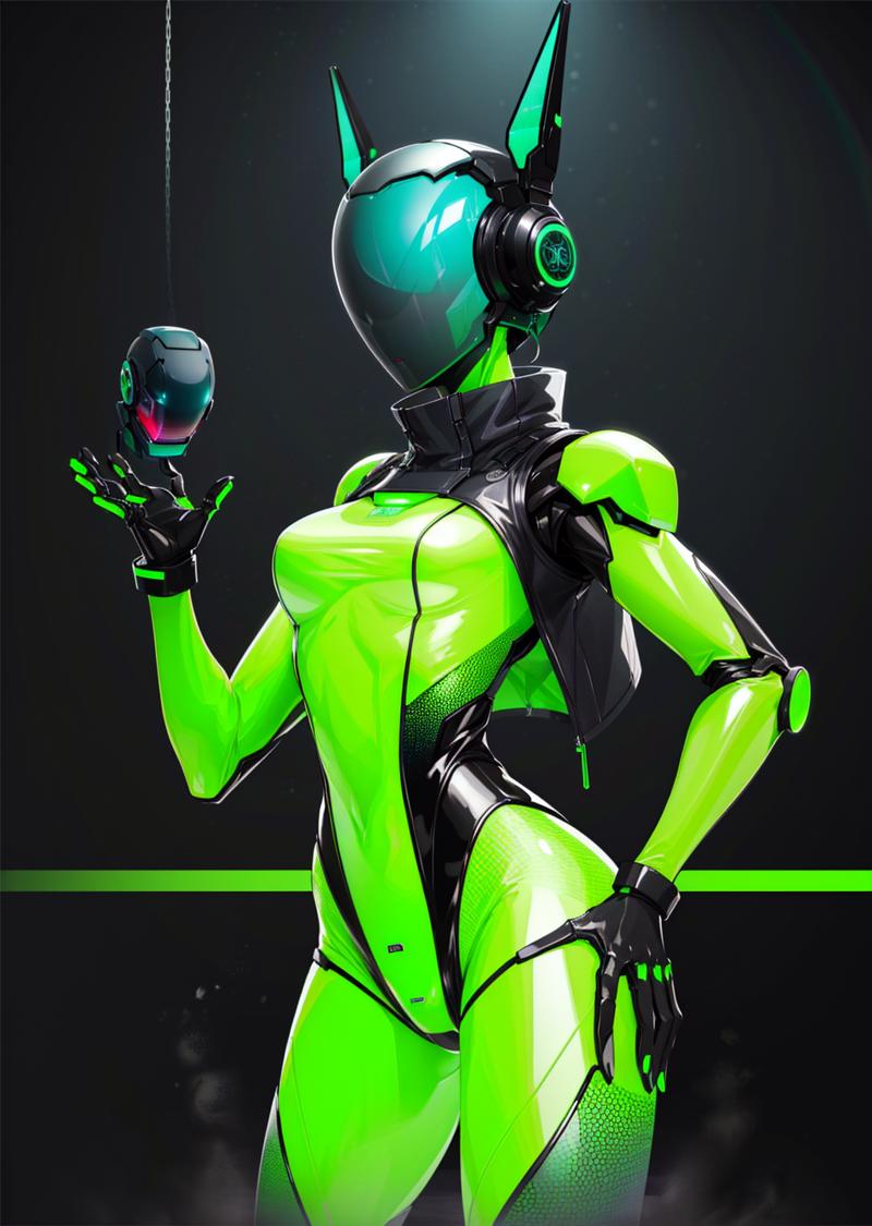 204382-4263273879-(1girl, dark green hair big hair bob cut, rainbow eyes, , nosebleed) (in detailed bar, (science fiction, bodysuit, robot, humano.png